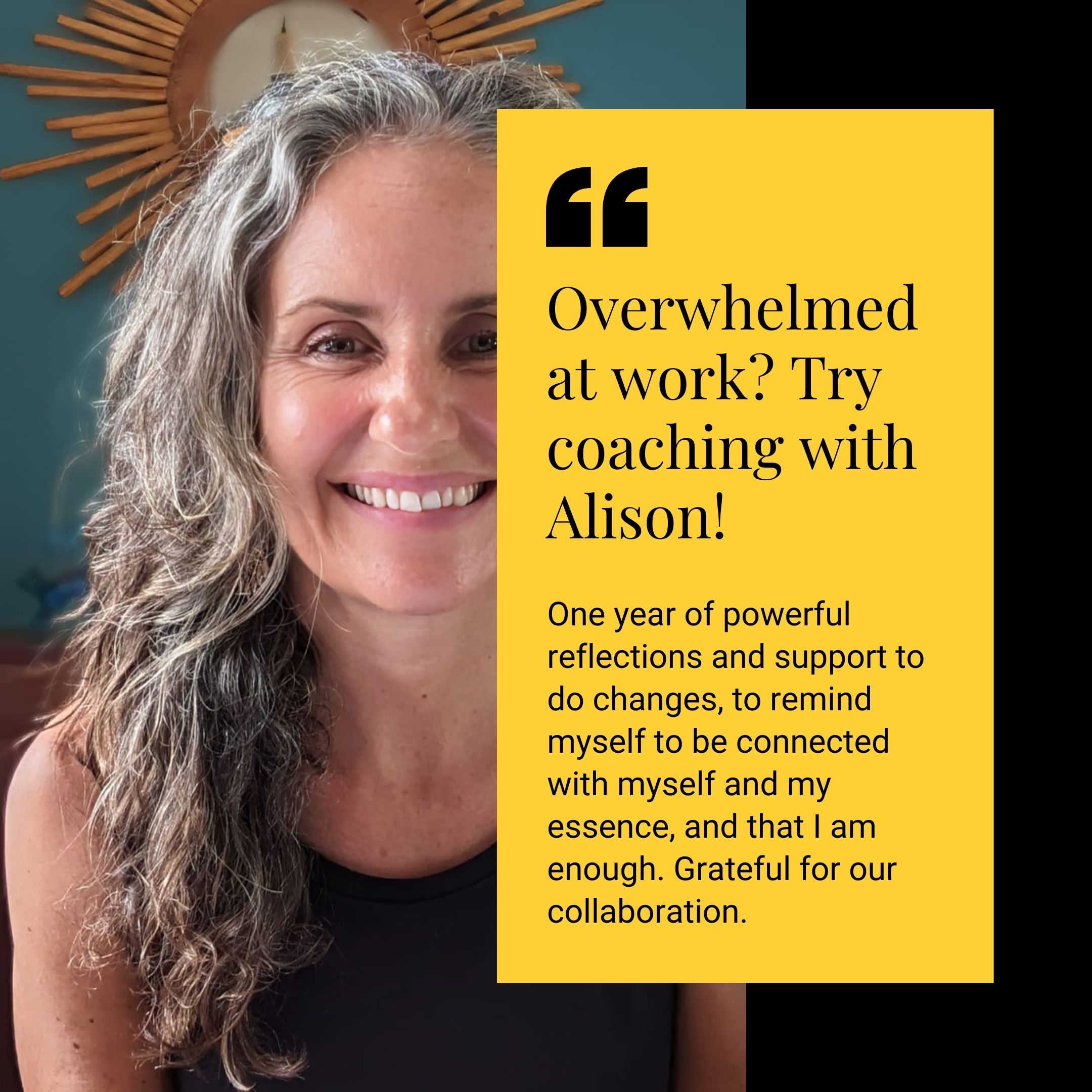 Alison profile with client testimonial